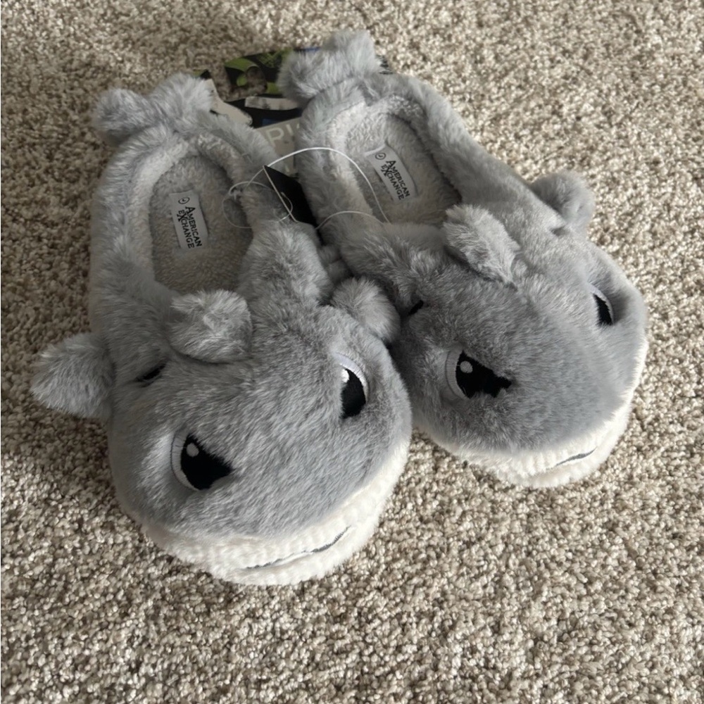 Gray Kids Shark Plush Animal Slippers
